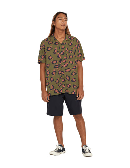 Volcom Stone Party Animals Short Sleeve Shirt in Military