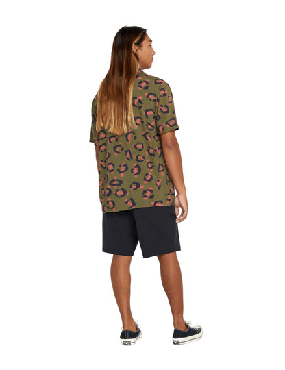 Volcom Stone Party Animals Short Sleeve Shirt in Military