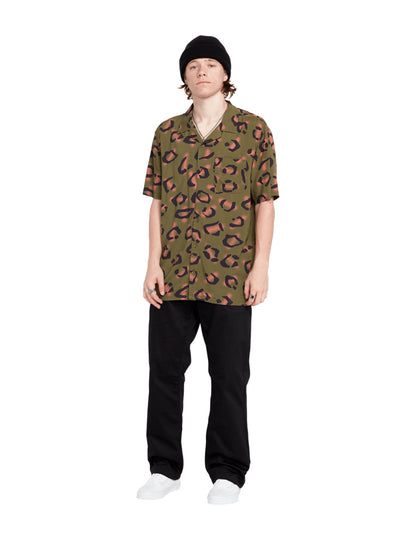 Volcom Stone Party Animals Short Sleeve Shirt in Military