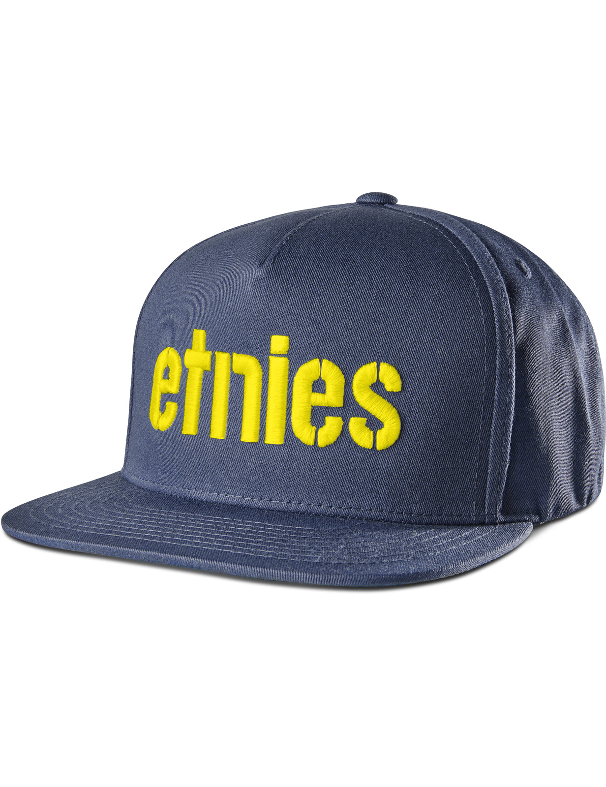 Etnies Corp Snapback Flat Peak Cap in Navy/Yellow