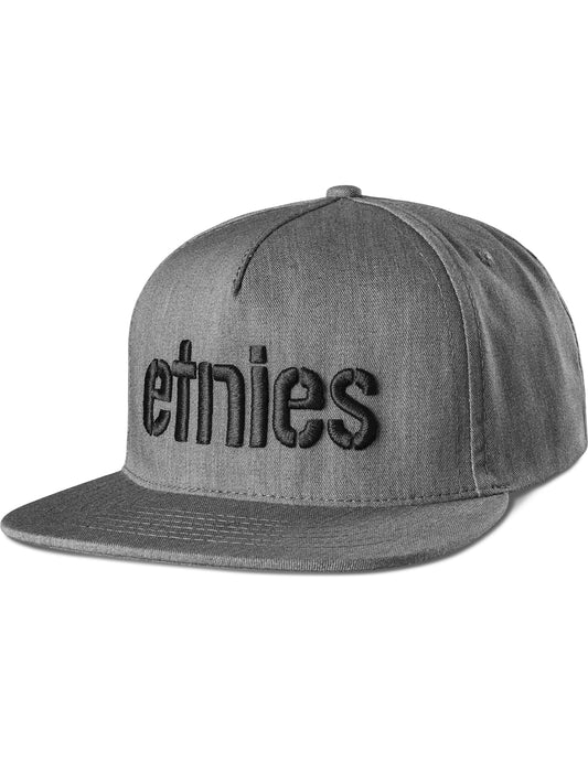 Etnies Corp Snapback Flat Peak Cap in Charcoal/Heather