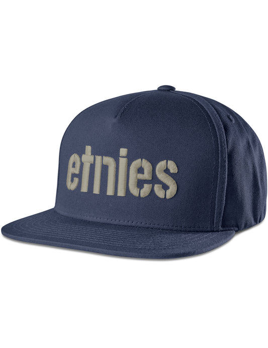 Etnies Corpback Flat Peak Cap in Navy/Tan