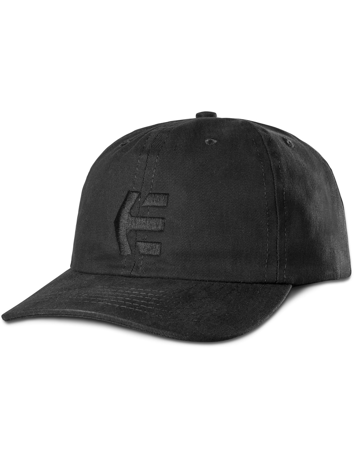 Etnies Icon Destruct Snapback Curved Peak Cap in Black/Black