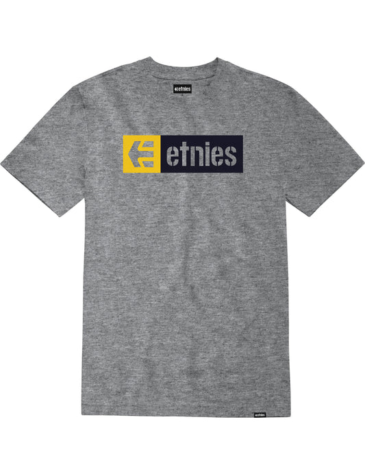 Etnies New Box Short Sleeve T-Shirt in Grey/Black/Yellow