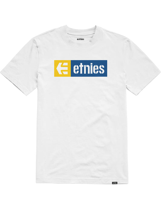 Etnies New Box Short Sleeve T-Shirt in White/Yellow