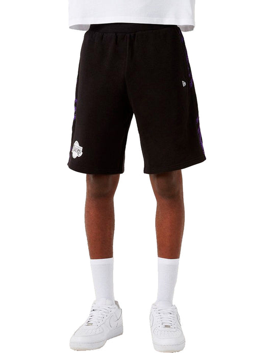 New Era Los Angeles Lakers NBA Print Panel Track Shorts in Black