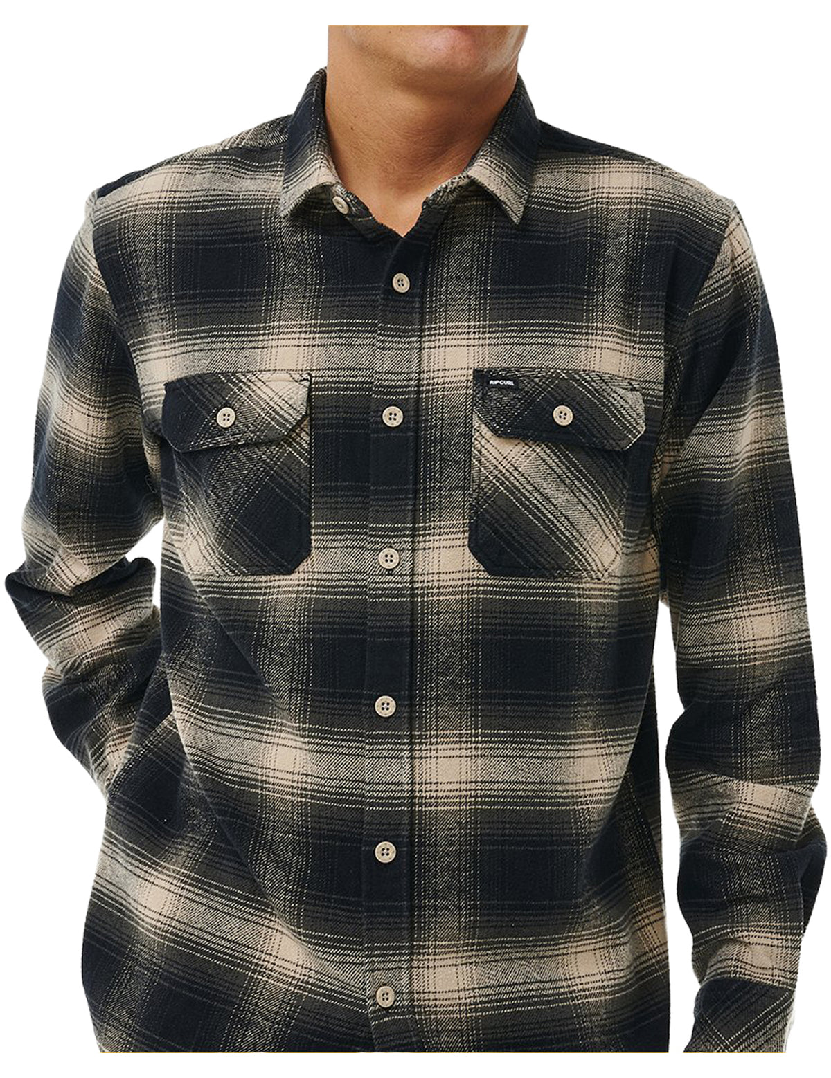 Rip Curl Count Flannel Long Sleeve Shirt in Taupe