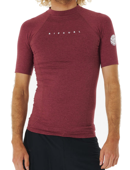 Rip Curl Dawn Patrol Performance Short Sleeve Rash Vest in Maroon Marle