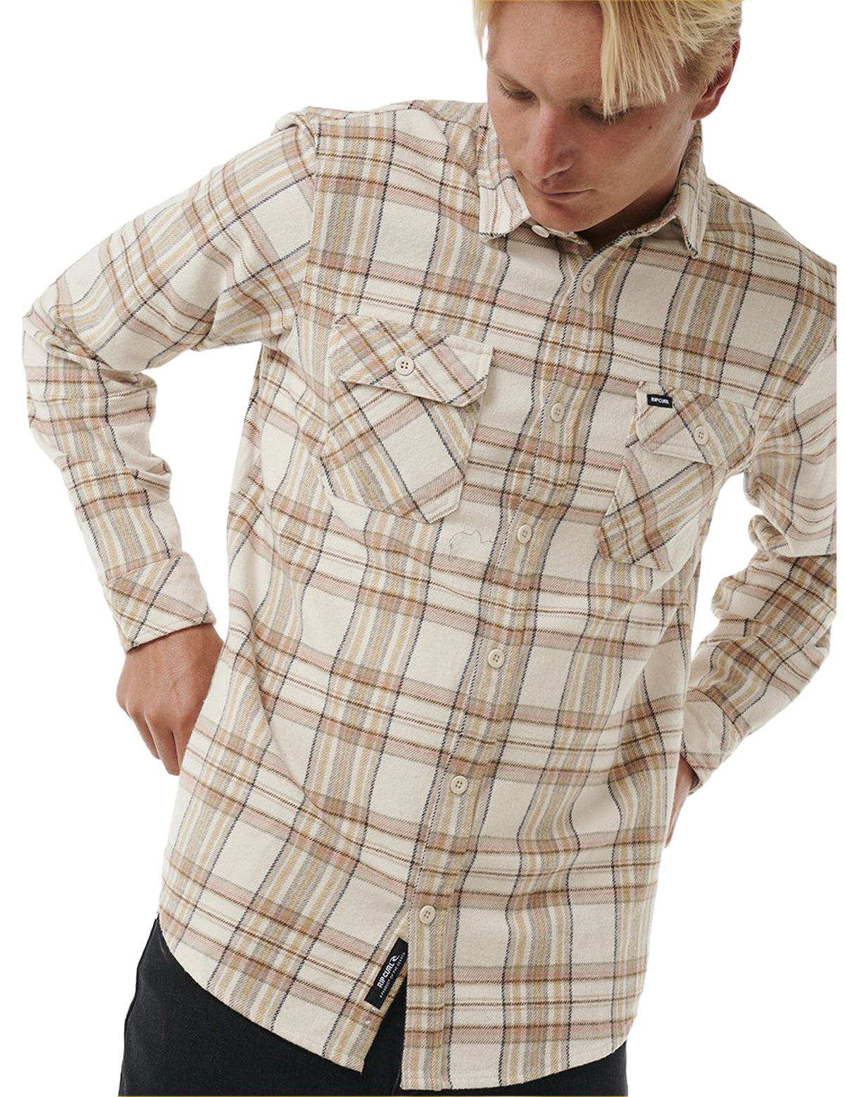 Rip Curl Griffin Flannel Long Sleeve Shirt in Bone