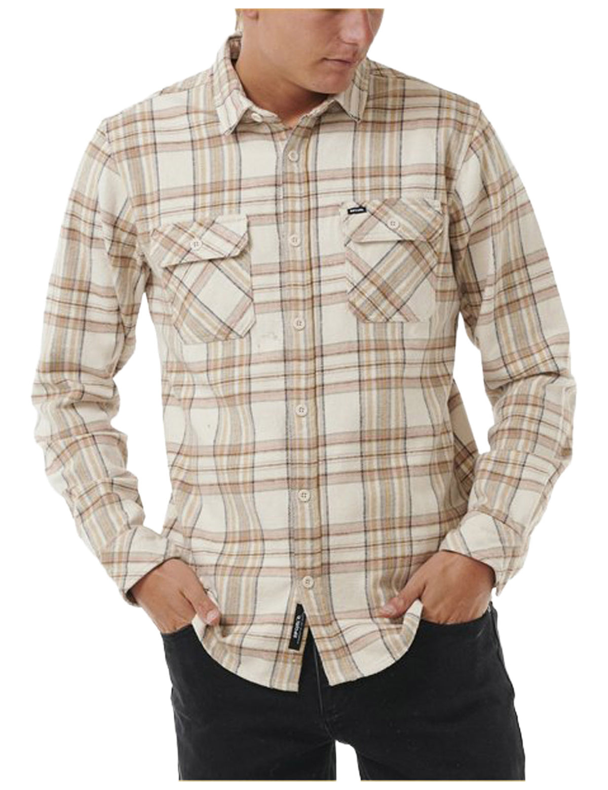Rip Curl Griffin Flannel Long Sleeve Shirt in Bone