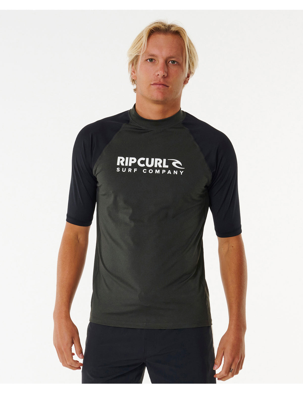 Rip Curl Shock UPF Short Sleeve Rash Vest in Black Marle
