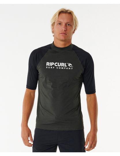 Rip Curl Shock UPF Short Sleeve Rash Vest in Black Marle