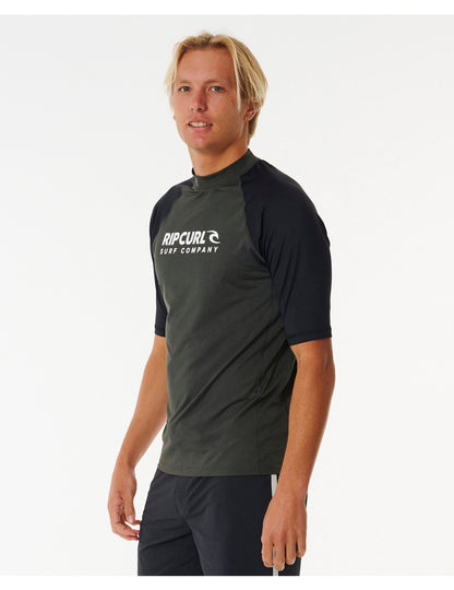 Rip Curl Shock UPF Short Sleeve Rash Vest in Black Marle
