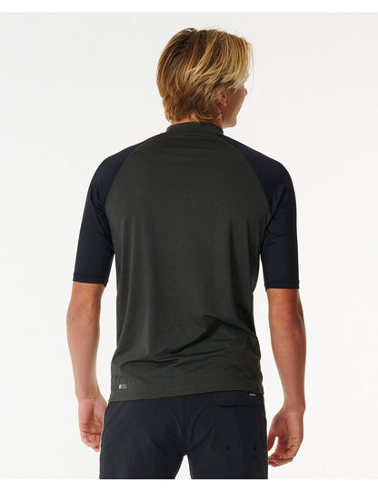 Rip Curl Shock UPF Short Sleeve Rash Vest in Black Marle