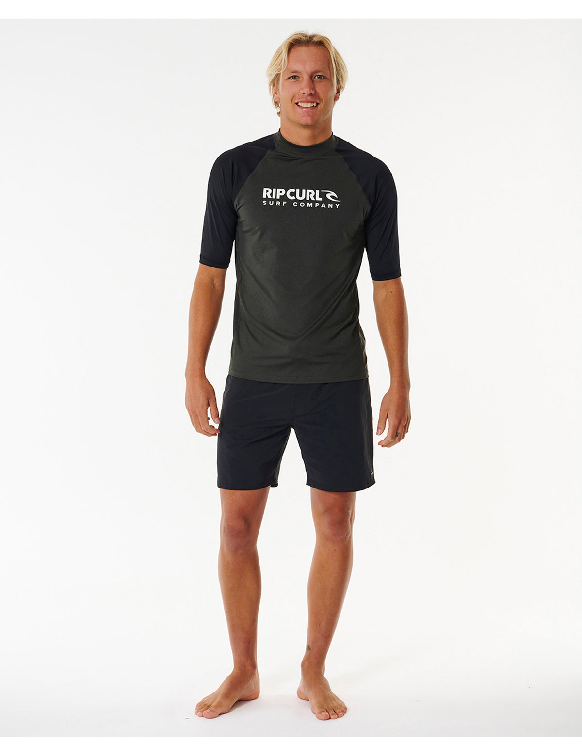Rip Curl Shock UPF Short Sleeve Rash Vest in Black Marle