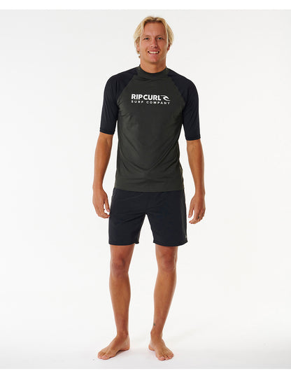 Rip Curl Shock UPF Short Sleeve Rash Vest in Black Marle
