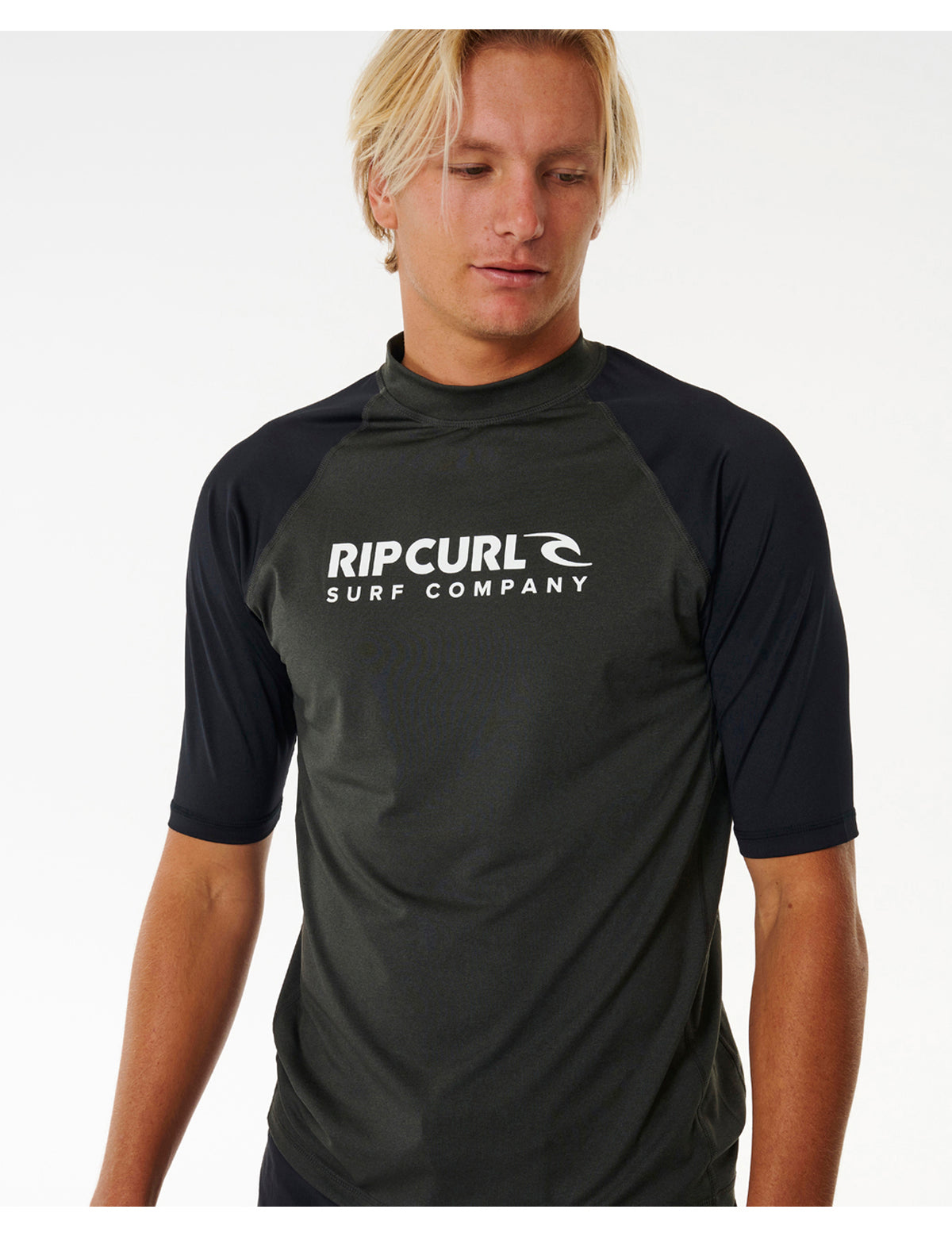 Rip Curl Shock UPF Short Sleeve Rash Vest in Black Marle