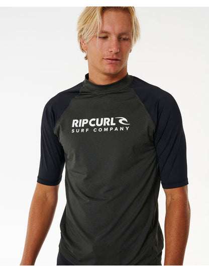 Rip Curl Shock UPF Short Sleeve Rash Vest in Black Marle