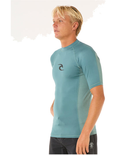Rip Curl Waves UPF Performance Short Sleeve Rash Vest in Bluestone