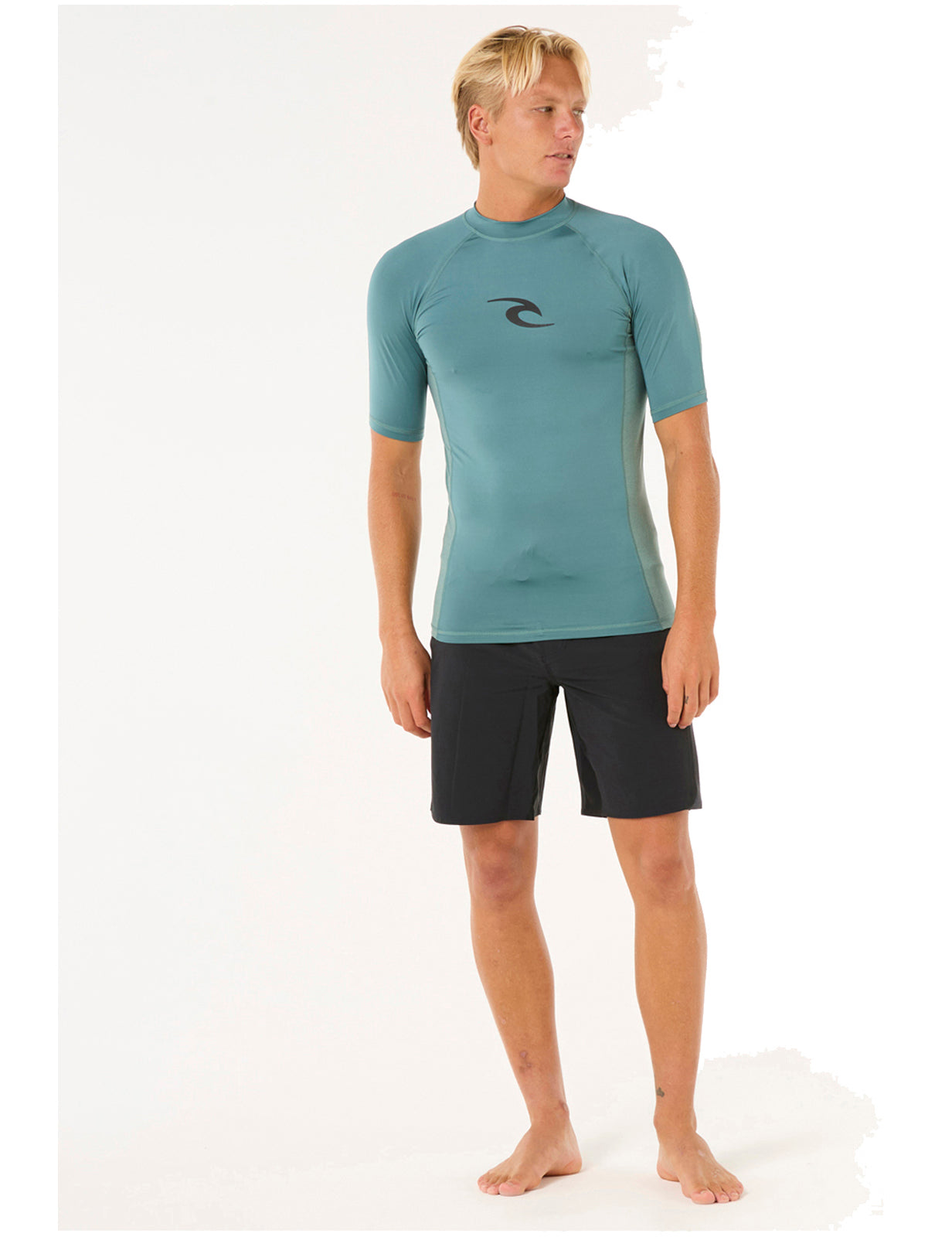 Rip Curl Waves UPF Performance Short Sleeve Rash Vest in Bluestone