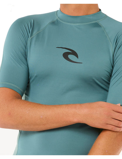 Rip Curl Waves UPF Performance Short Sleeve Rash Vest in Bluestone