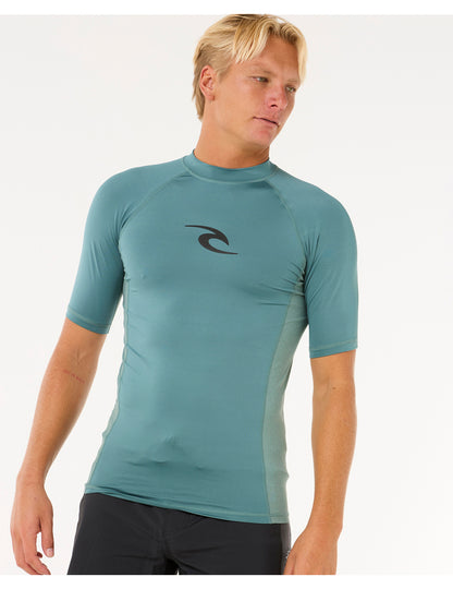 Rip Curl Waves UPF Performance Short Sleeve Rash Vest in Bluestone