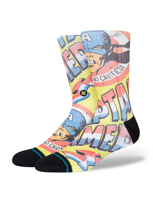 Stance No Cavities Captain America Marvel Crew Socks in Yellow