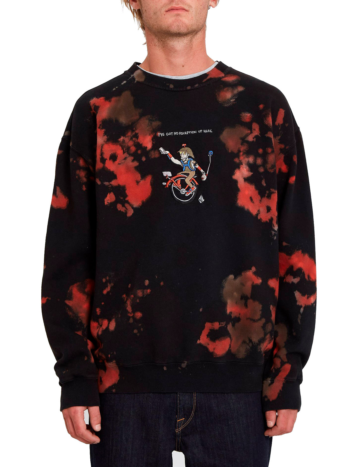 Volcom Pentagram Pizza Crew Sweatshirt in Black & Red